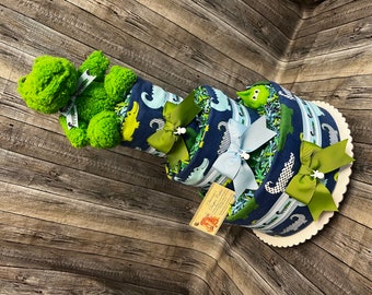 Baby Diaper Cake Alligator Boys Shower Gift or Centerpiece