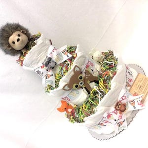 Baby Diaper Cake Woodland Animals Shower Gift Centerpiece