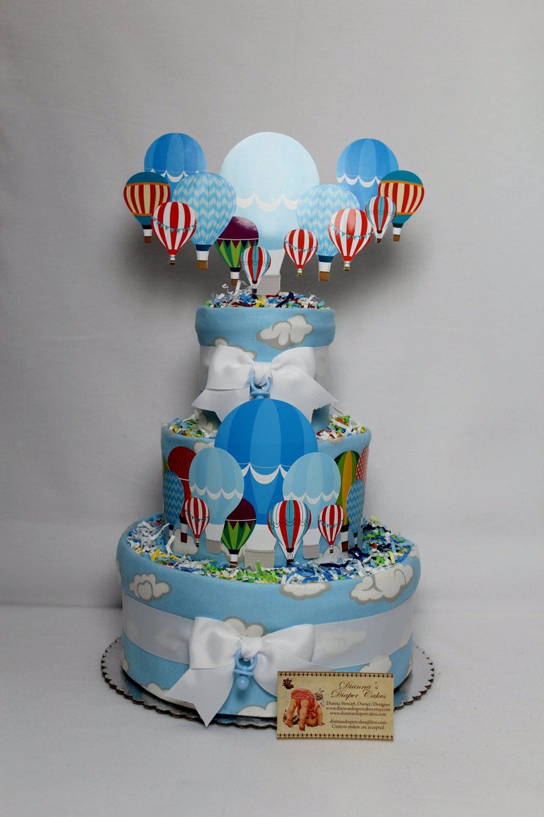 Hot Air Balloons Baby Diaper Cake Shower Gift or Centerpiece imagem 6