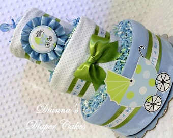 3 Tier and 3 Minis Baby Diaper Cake Shower Centerpieces Boys Gift