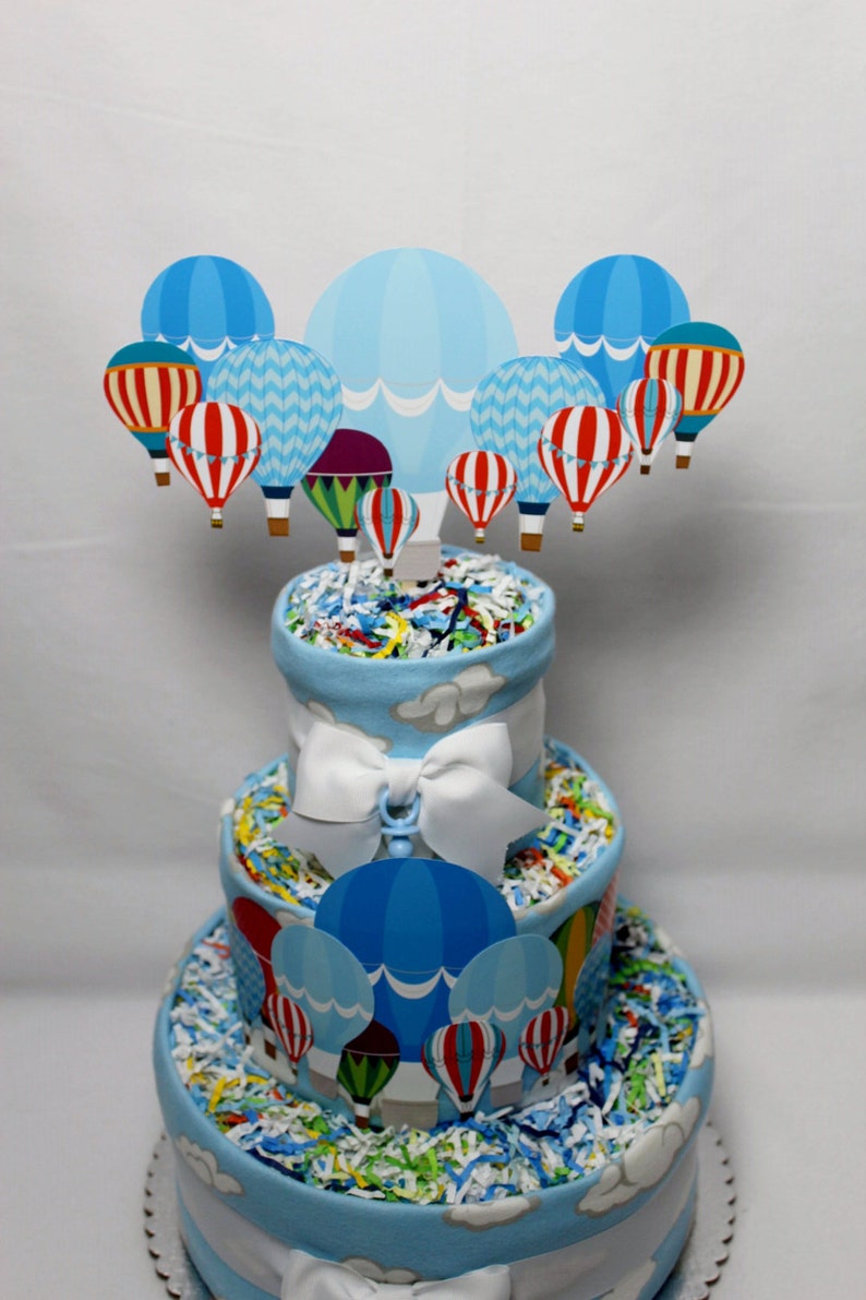 Hot Air Balloons Baby Diaper Cake Shower Gift or Centerpiece imagem 7