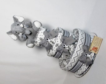 Baby Diaper Cake Gray Elephants Shower Gift Centerpiece