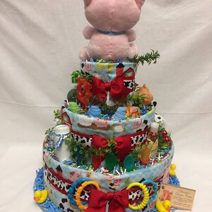 Baby Diaper Cake Farm Animals SELECT FABRIC Country Shower Centerpiece image 3