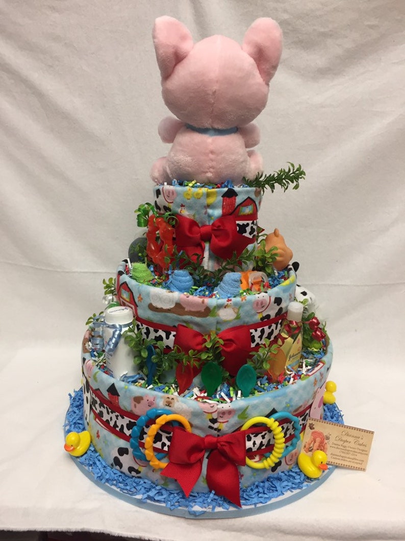 Baby Diaper Cake Farm Animals SELECT FABRIC Country Shower Centerpiece image 3