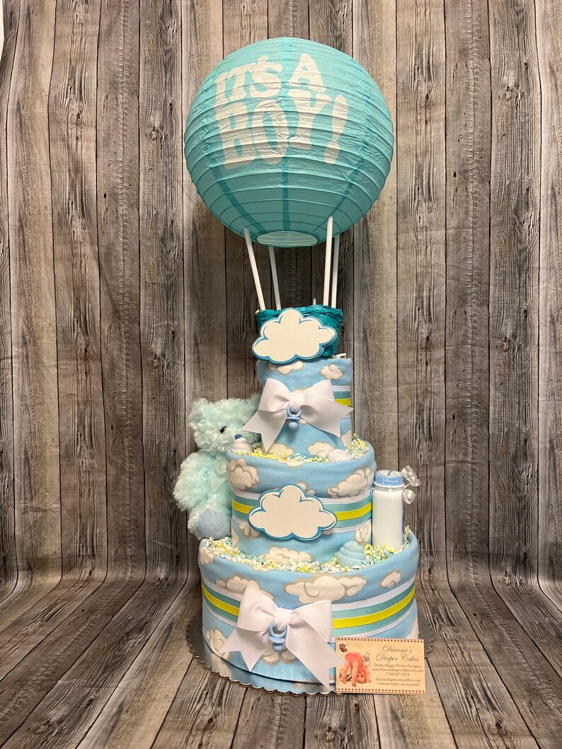 Boys Hot Air Balloon Baby Diaper Cake Centerpiece Gift Etsy
