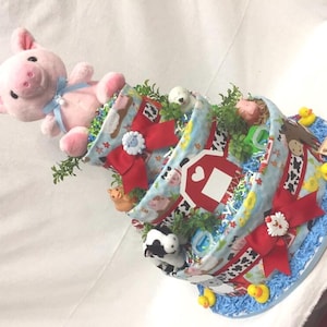 Baby Diaper Cake Farm Animals SELECT FABRIC Country Shower Centerpiece