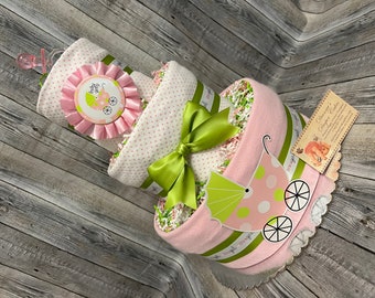 Baby Diaper Cake Girls Shower Gift Centerpiece SELECT RIBBON COLOR