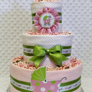 Baby Diaper Cake with 2 Matching Stork Bundles Shower Gift or Centerpieces image 3