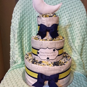Baby Diaper Cake Love You to the Moon and Back GENDER and COLOR OPTIONS Shower Gift Centerpiece Boys Girls Neutral image 4