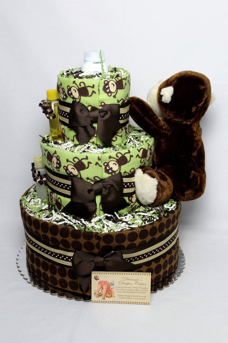 Monkey Baby Diaper Cake Shower Gift Centerpiece ALREADY MADE Neural