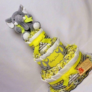 Elephant Baby Diaper Cake SELECT MAIN COLOR and Gray Chevron Shower Gift Shower Centerpiece