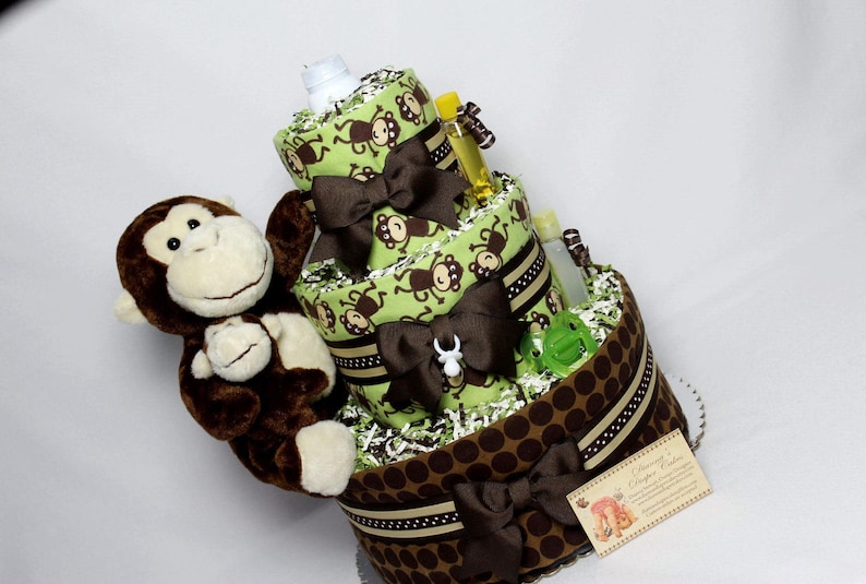 Monkey Baby Diaper Cake Shower Gift Centerpiece ALREADY MADE Neural