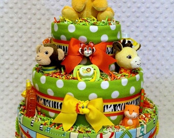 Baby Diaper Cake Zoo Animals Shower SELECT FABRIC Jungle Safari Large