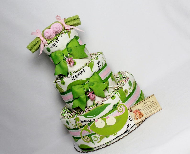 Baby Diaper Cake Sweet Peas in a Pod Single Twins Triplets Light or Dark Skin Shower Gift Centerpiece CHOOSE FABRIC