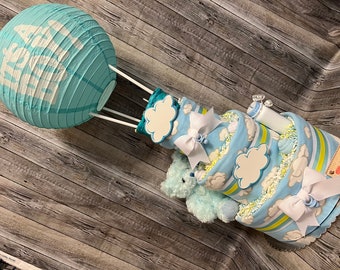 Boys Hot Air Balloon Baby Diaper Cake Centerpiece Gift