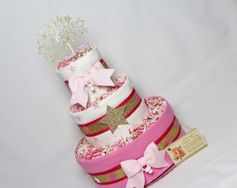 Baby Diaper Cake Twinkle Twinkle Little Star GOLD or SILVER Boy or Girl Shower Gift Centerpiece