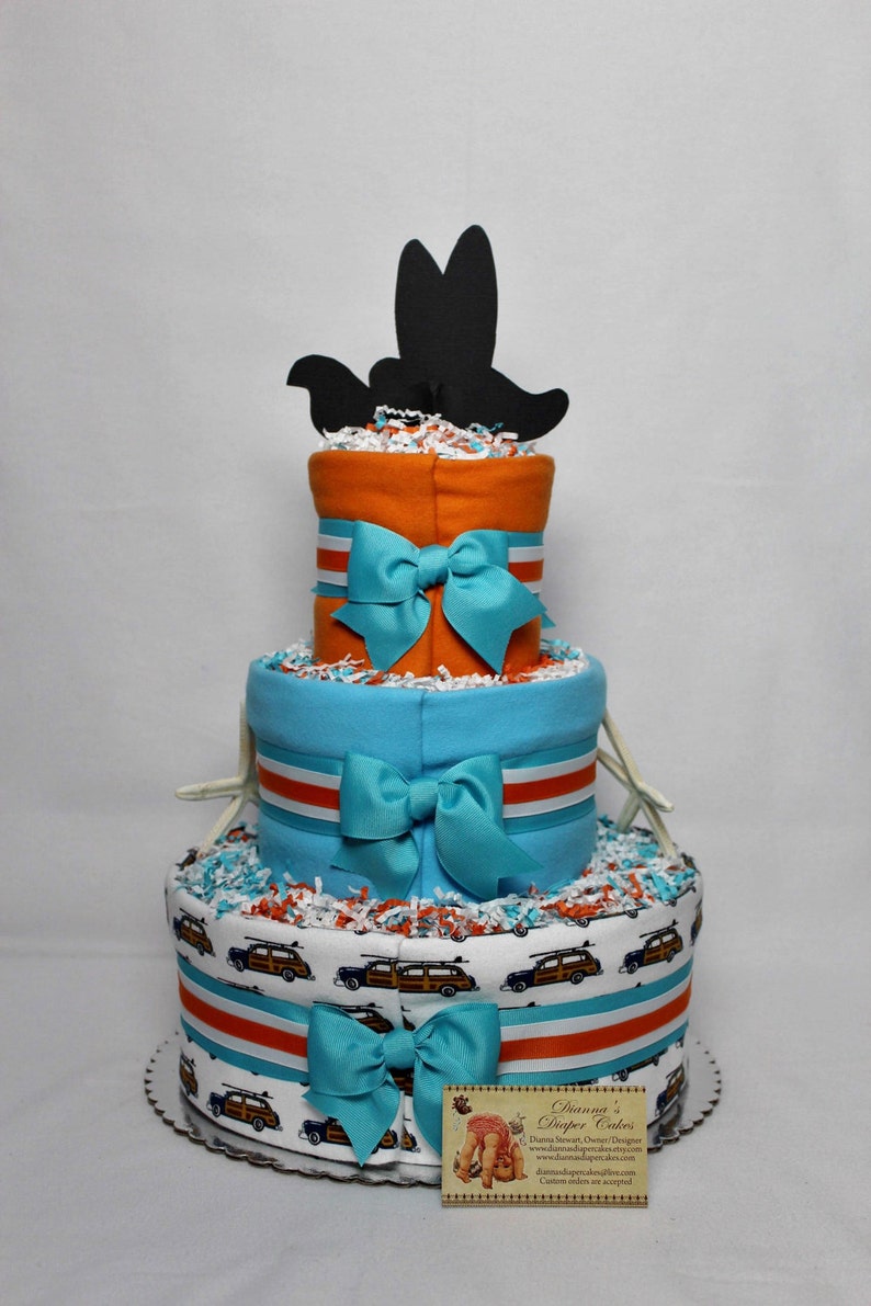 Baby Diaper Cake Surfing Surfer Shower Centerpiece Gift Baby on Board image 3