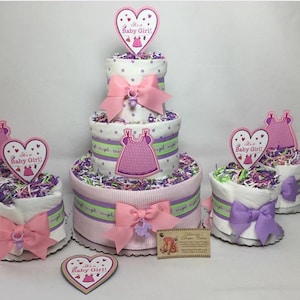 Baby Diaper Cake with 4 Matching Minis Shower Gift Centerpieces