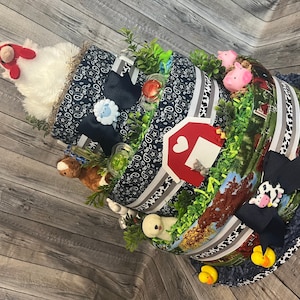 Baby Diaper Cake Farm Animals SELECT FABRIC Country Shower Centerpiece
