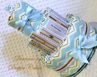 Story Books Baby Diaper Cake Blue Gold Boys Shower Gift Centerpiece