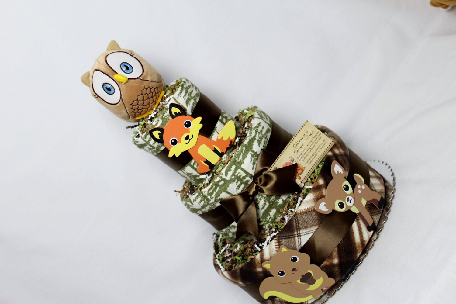 Woodland Animals Baby Diaper Cake Shower Gift Centerpiece Forest ...