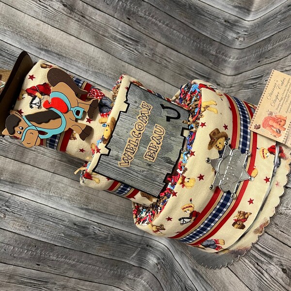 Baby Diaper Cake Cowboy Country Shower Gift Centerpiece