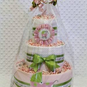 Baby Diaper Cake with 2 Matching Stork Bundles Shower Gift or Centerpieces image 5