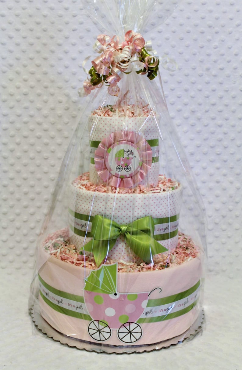 Baby Diaper Cake with 2 Matching Stork Bundles Shower Gift or Centerpieces image 5