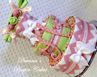 Peas in a Pod Baby Diaper Cake Shower Gift Centerpiece with or without initial Girls Boys