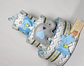 Elephants Baby Diaper Cake BLUE PINK and 16 MORE Colors to choose from Shower Gift or Centerpiece