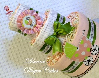 1 Three Tier, 3 minis & Matching Decorations Baby Diaper Cakes Mum Girls Shower Centerpieces