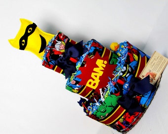 Superheroes Baby Diaper Cake Shower Gift or Centerpiece