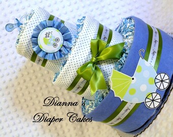 Baby Diaper Cake Boys Blue Shower Gift or Centerpiece