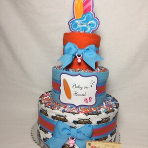 Baby Diaper Cake Surfing Surfer Shower Centerpiece Gift Baby on Board image 5