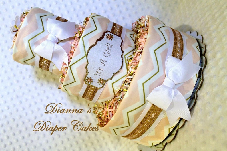 Baby Diaper Cake Shower Centerpiece Pink White and Gold - Etsy