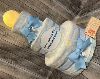 Baby Diaper Cake Love You to the Moon Shower Centerpiece or Gift