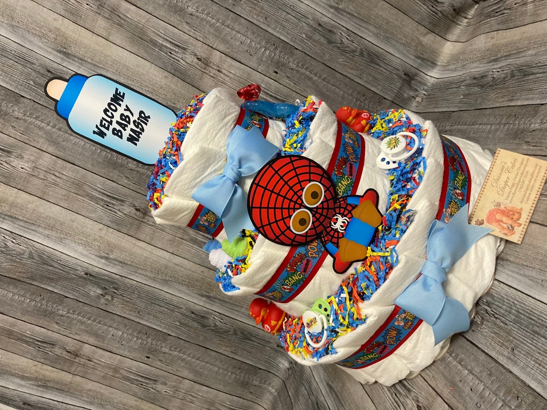 Superhero Baby Diaper Cake DARK SKIN Tier Shower Gift - Main Image