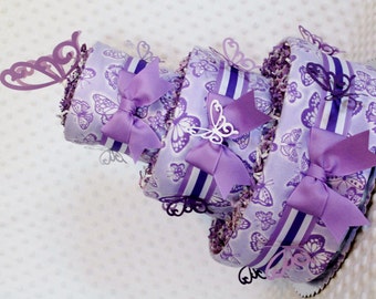 Baby Diaper Cake Purple or Purple and Pink Butterflies - You choose - Shower Gift or Centerpiece