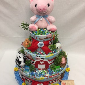 Baby Diaper Cake Farm Animals SELECT FABRIC Country Shower Centerpiece image 2