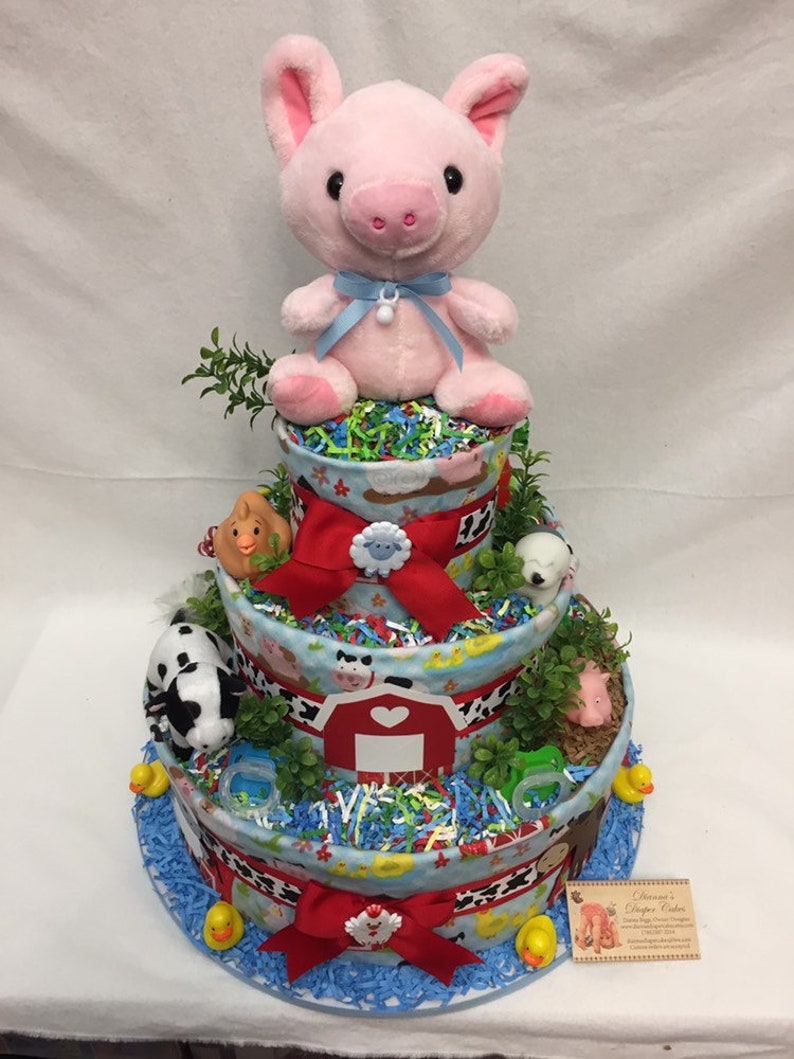Baby Diaper Cake Farm Animals SELECT FABRIC Country Shower Centerpiece image 2