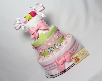 Peas in a Pod Baby Girls Diaper Cake Shower Gift or Centerpiece