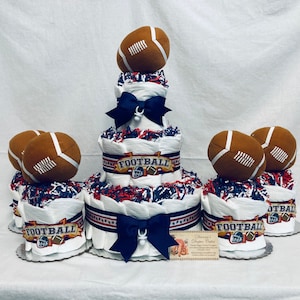 Baby Diaper Cake and 4 Mini Football Sports Boys Shower Gift Centerpieces