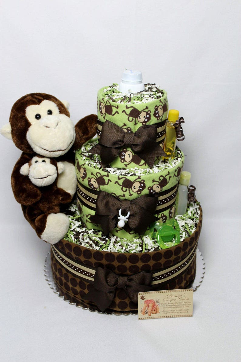 Monkey Baby Diaper Cake Shower Gift Centerpiece ALREADY MADE Neural