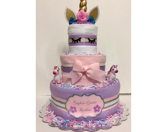 Baby Diaper Cake Unicorn SELECT YOUR COLORS Shower Gift Centerpiece