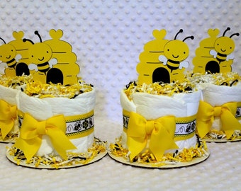 Bees Mini set of 4 Baby Diaper Cakes Shower Gifts or Centerpieces