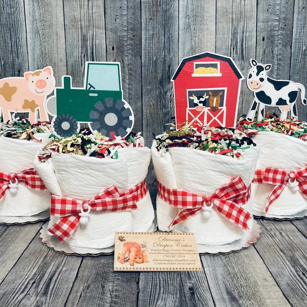 Country Farm Baby Diaper Cakes Minis Set of 4 Shower Gift Centerpieces