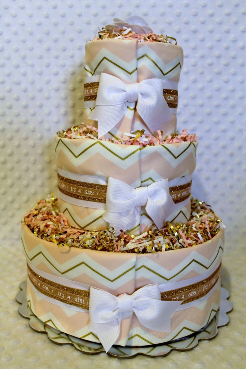 Baby Diaper Cake Shower Centerpiece Pink White and Gold - Etsy