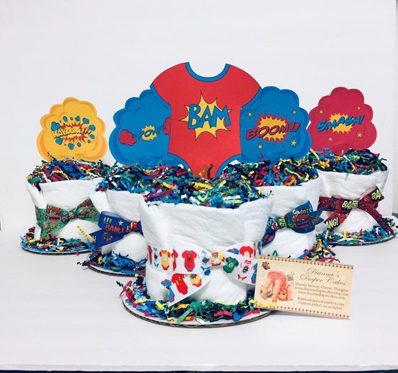 Superhero Baby Diaper Cakes Shower Centerpieces Minis