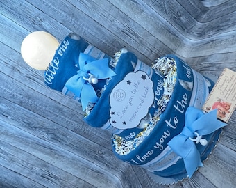 Baby Diaper Cake Love You to the Moon and Back Shower Gift Centerpiece