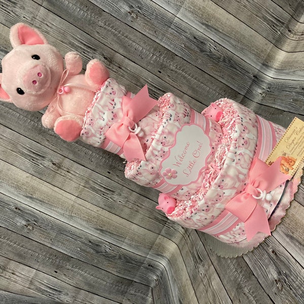 Pig Baby Diaper Cake Shower Gift Shower Centerpiece